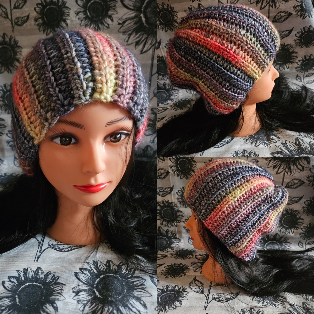 Crochet Red Black Colorful Slouchy Beanie